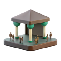 3D Render of a Small Building with Pillars and People png