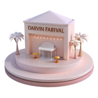 3D Render of a Stage with Palm Trees and String Lights png