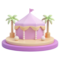 Pink Tent with Palm Trees 3D Render png