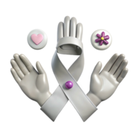3D Rendered Hands Holding White Ribbon, Heart, and Flower png