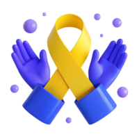 3D Render of Yellow Ribbon and Hands in a Supportive Gesture png
