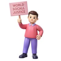 3D Cartoon Character Holding a Sign Calling for Justice png
