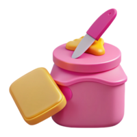3D Render of a Pink Jar with a Knife, Yellow Spread, and Toast png