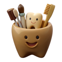 Smiling Tooth Holds Toothbrush, Toothpaste, and Floss png