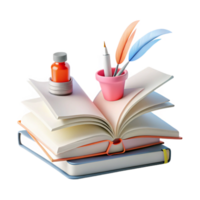 Open Book with Inkwell and Quill Pens png