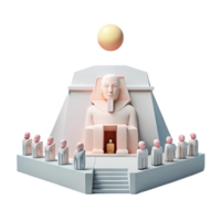3D Render of White Pyramid with Statue and Small Figures png