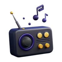 3D Render of a Retro Radio with Music Notes png