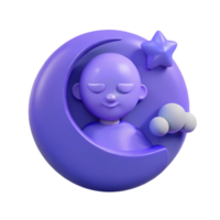Sleeping Character in Crescent Moon with Star and Clouds png