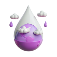 3D Render of Earth Inside a Water Drop with Clouds png