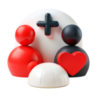 3D Render of Red and Black Figures with Plus Sign and Heart png