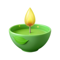 Green Candle in a Bowl with Leaf Design png