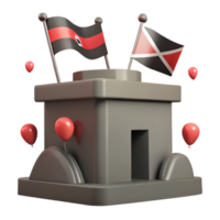 3D Render of a Building with Flags and Balloons png