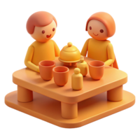 3D Rendered Illustration of Two Friends Enjoying a Tea Party png