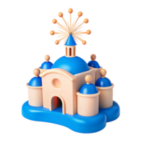 3D Render of a Blue and Beige Building with a Starburst on Top png