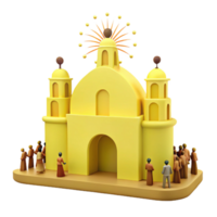 3D Render of a Yellow Building with a Crowd in Front png