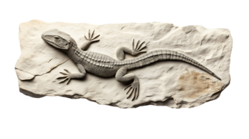 fossilized reptile imprint embedded in a slab of rock showing detailed skin patterns and skeletal structure on isolated background png