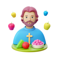 3D Rendered Illustration of a Person with a Cross, Fruit, and Geometric Shapes png
