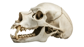 dog skull with prominent teeth and well-defined jawbone structure on isolated background png