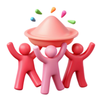 Three Figures Lifting A Pink Object With Colorful Dots png