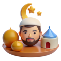 3D Render of a Man with a Beard and a Crescent Moon png
