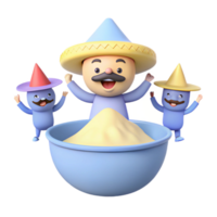 Three Cartoon Characters with Hats, One Holding a Bowl of Sand png