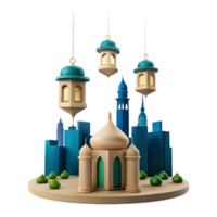 3D Render of a Mosque with Lanterns Hanging Above png