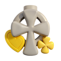 3D Render of a Cross with a Heart and Four-Leaf Clover png