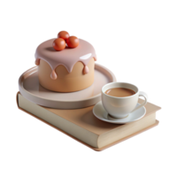 3D Rendered Cake and Coffee on Book png