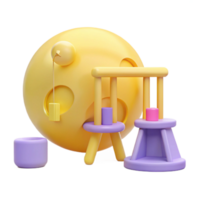 3D Render of a Yellow Sphere with a Wooden Structure and Cylinders png