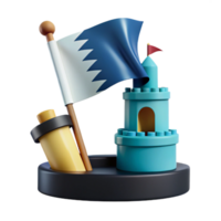 3D Render of a Blue Castle with a Flag and a Scroll png