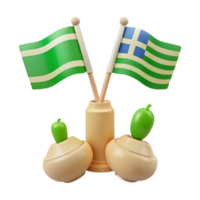 Green and White Striped Flags on a Vase with Green Objects png