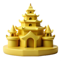 3D Render of a Yellow Pagoda with Towers png
