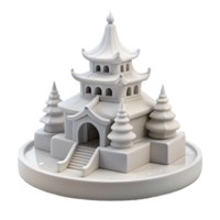 White Pagoda Model with Trees and Steps png