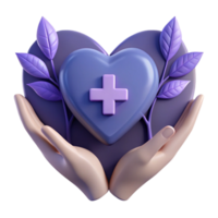 3D Render of Hands Holding a Heart with a Plus Sign png