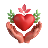 3D Rendered Hands Holding a Heart with Leaves png