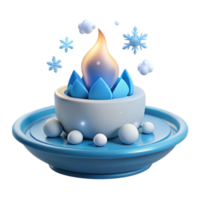 3D Render of Blue Flame with Snowflakes png