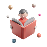 3D Cartoon Illustration of a Boy Reading a Book png