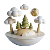 3D Render of a Tiny World with Trees, Clouds, and a Globe png