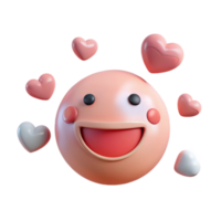 3D Emoji Happy Face Surrounded by Hearts png