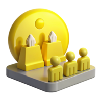 3D Render of People in Front of Two Yellow Platforms and a Big Yellow Circle png
