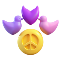 3D Render of a Peace Sign with Two Birds and a Heart png