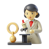 3D Scientist Character Using Microscope png