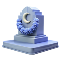 3d render do uma lápide com uma crescente lua e flor guirlanda png