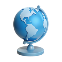 Blue Globe on Stand 3D Render png