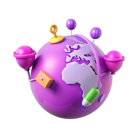 Global Connections Colorful 3D Globe with Symbolic Objects png