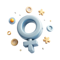 3D Render of Female Gender Symbol Surrounded by Abstract Shapes png