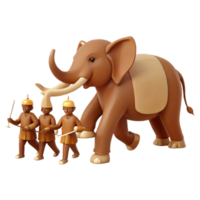 3D Render of Elephant with Three Figures png