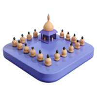 3D Render of a Purple Game Board with a Building in the Center and Surrounding Pieces png