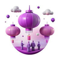 Purple Lanterns and Clouds in a 3D Render png