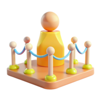 3D Render of a Gold Trophy on a Platform with Rope Barriers png